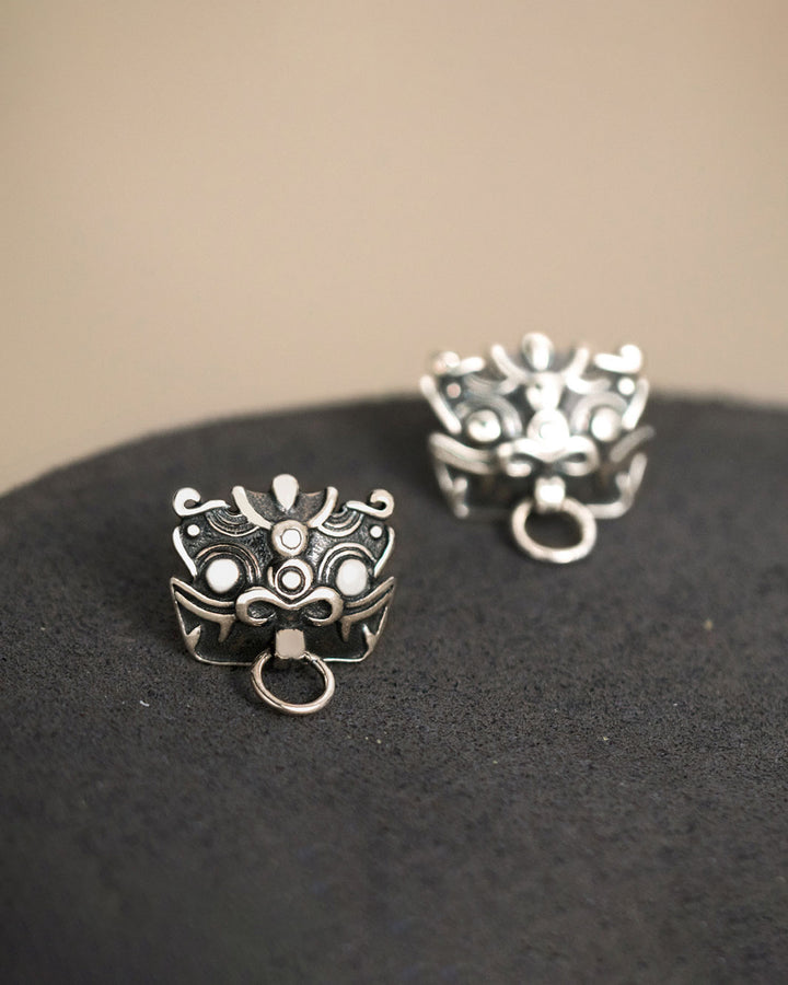 Thai Silver Dancing Lion Stud Earrings / 泰银舞狮耳钉