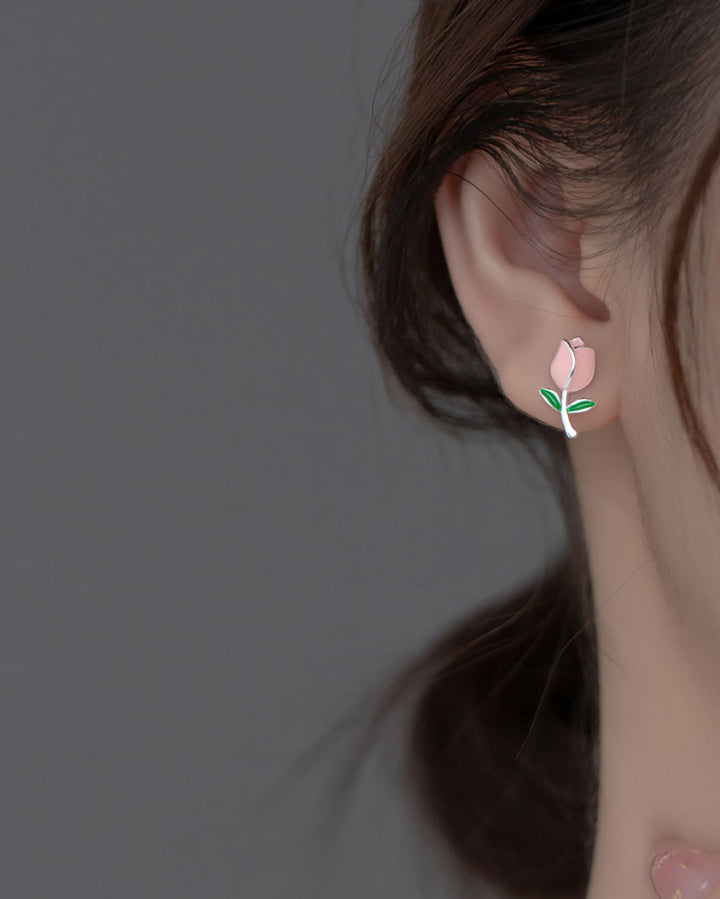 Pink Blossom Tulip Stud Earrings