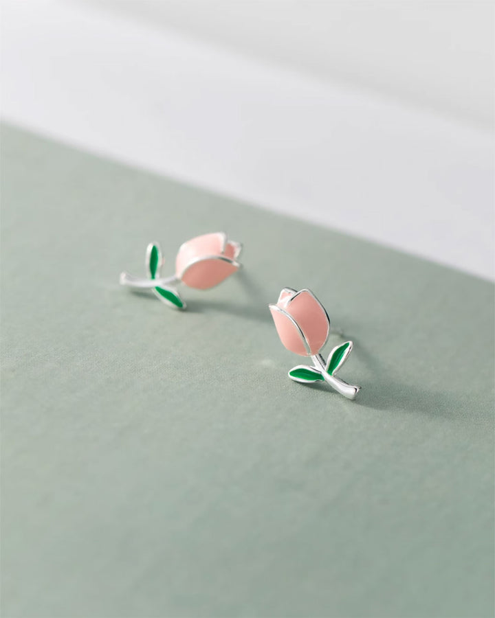 Pink Blossom Tulip Stud Earrings