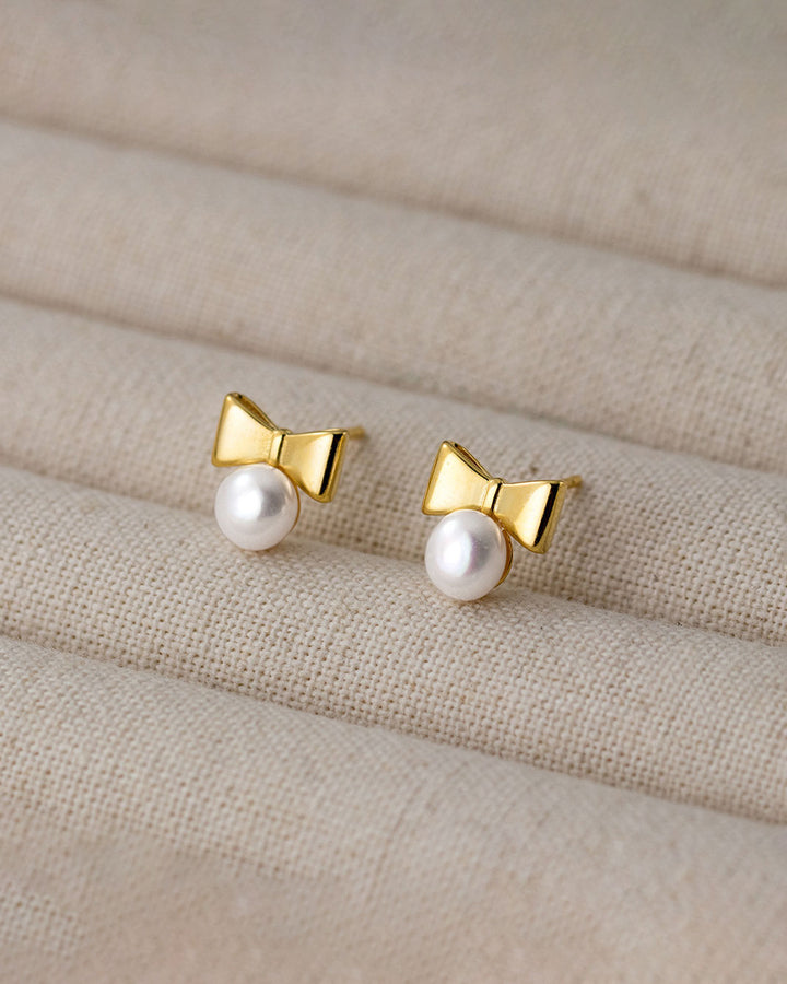 Bow Knot Pearl Stud Earrings