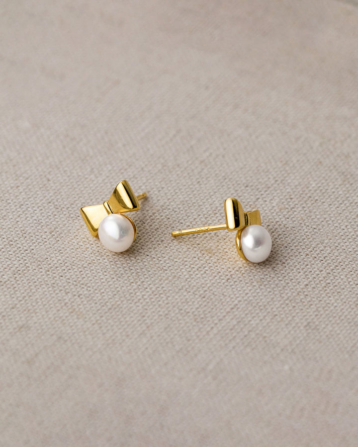 Bow Knot Pearl Stud Earrings