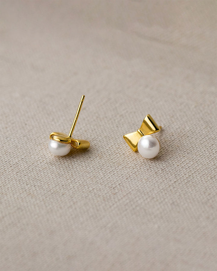 Bow Knot Pearl Stud Earrings