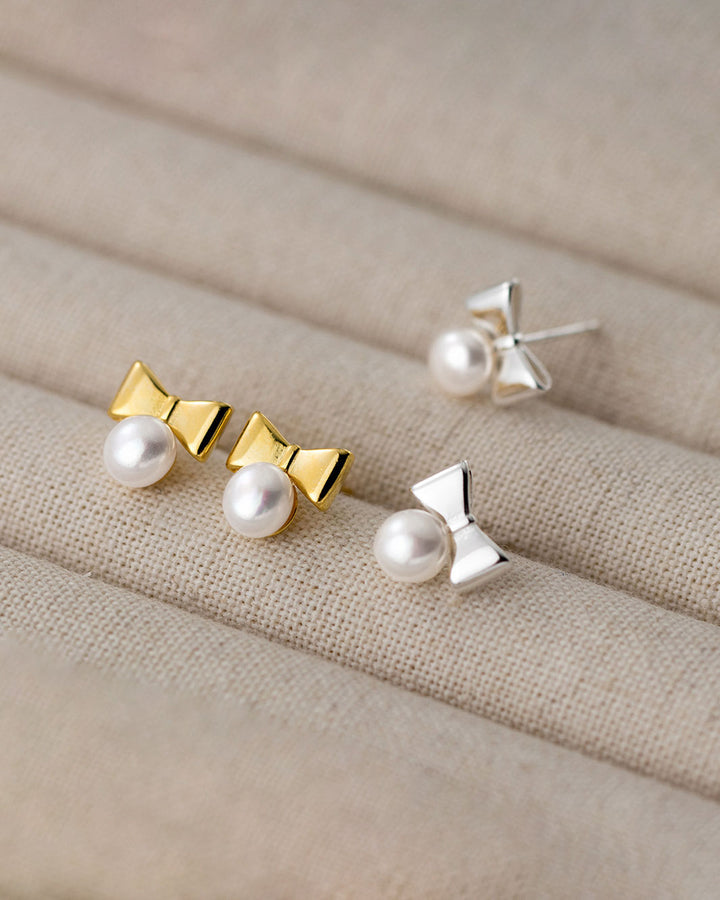 Bow Knot Pearl Stud Earrings