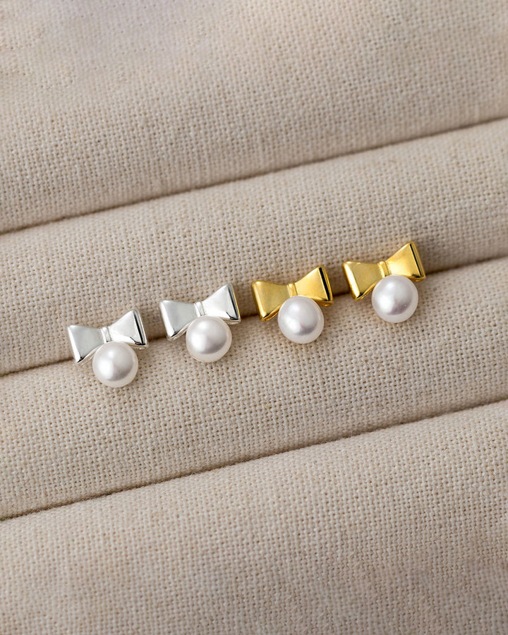 Bow Knot Pearl Stud Earrings