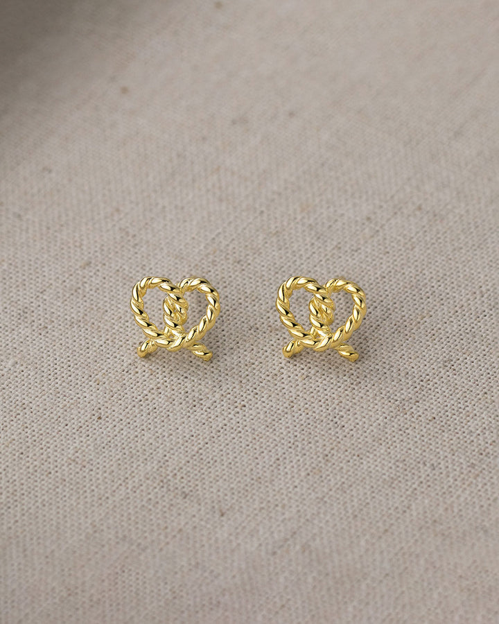 Twisted Pretzel Heart Stud Earrings