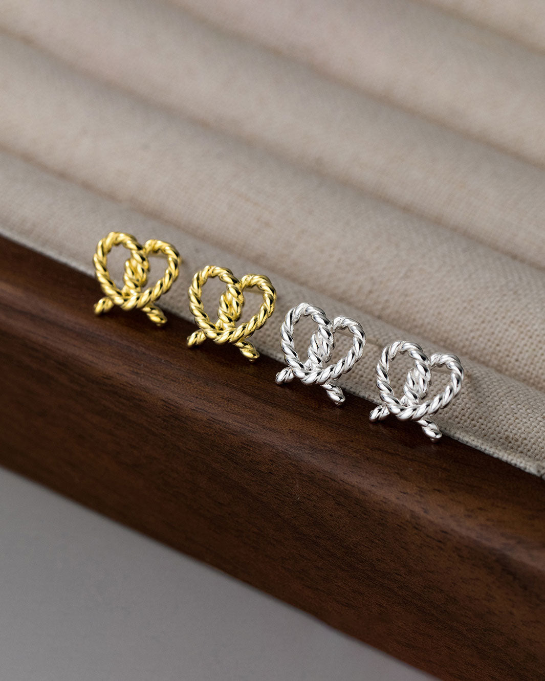 Twisted Pretzel Heart Stud Earrings