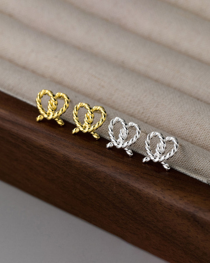 Twisted Pretzel Heart Stud Earrings