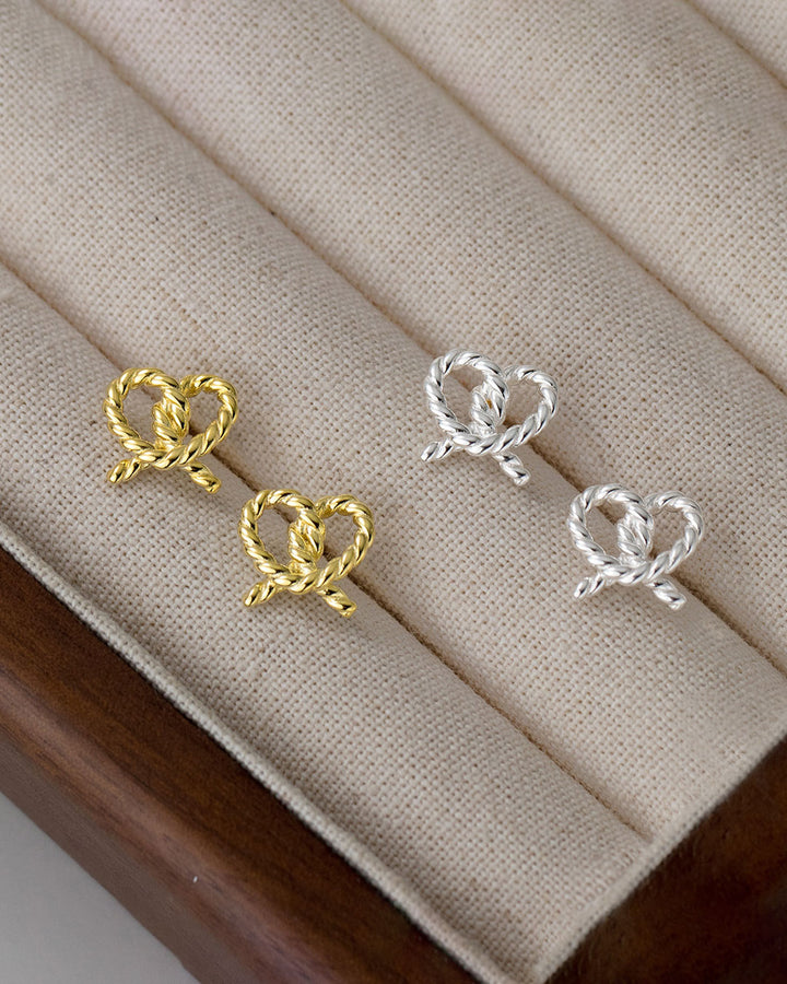 Twisted Pretzel Heart Stud Earrings