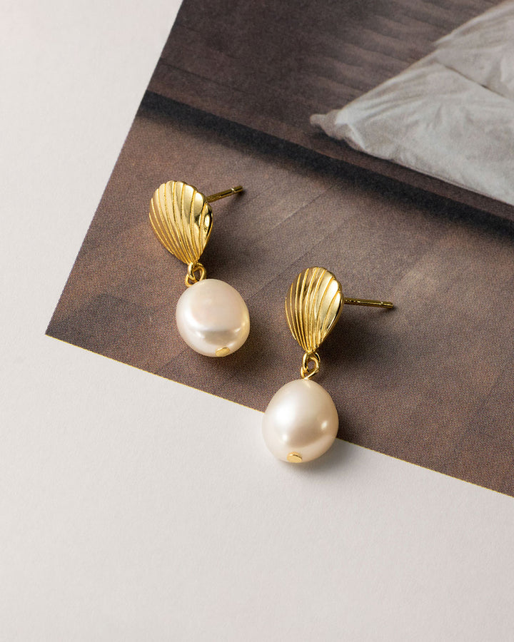 Sara Seashell Pearl Drop Earrings