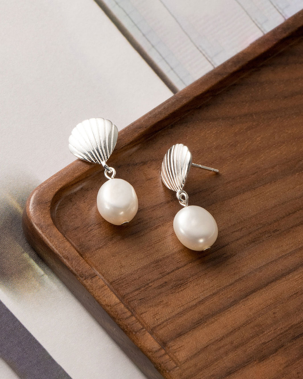 Sara Seashell Pearl Drop Earrings