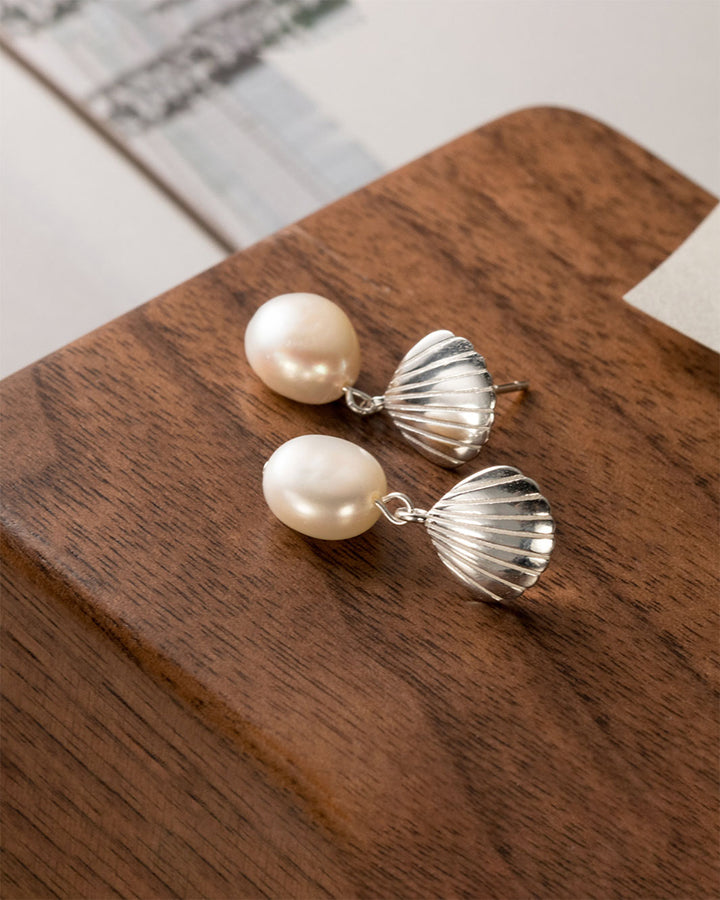 Sara Seashell Pearl Drop Earrings