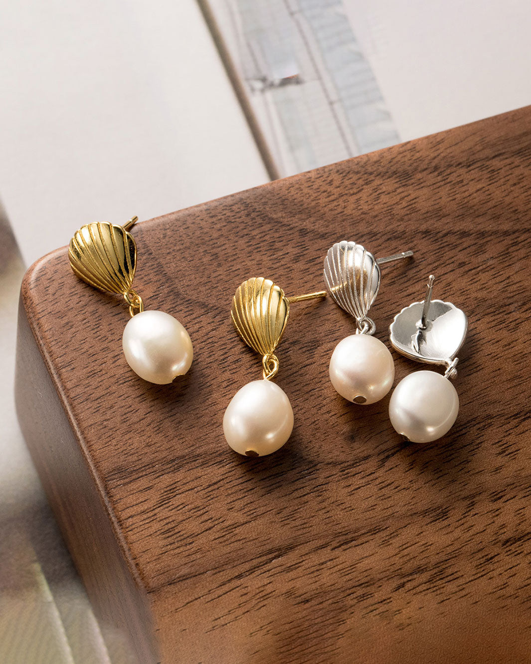 Sara Seashell Pearl Drop Earrings