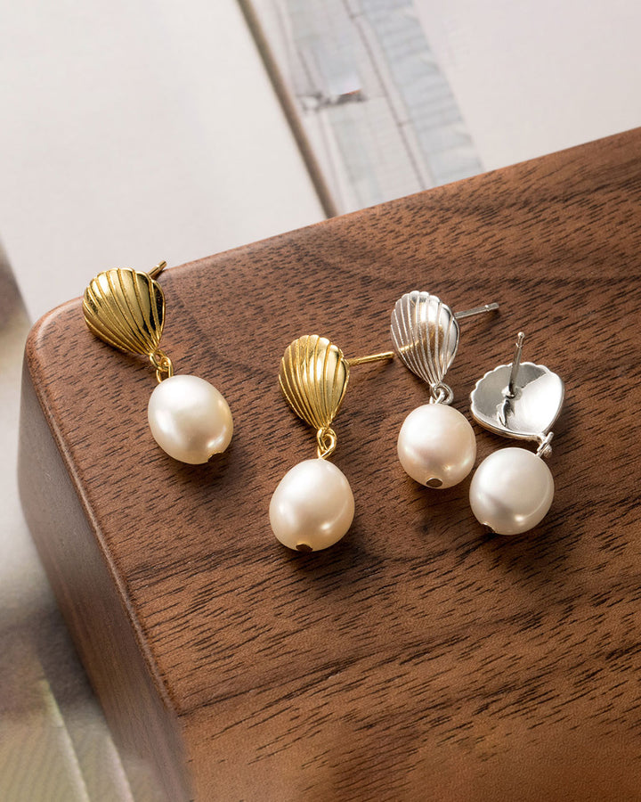 Sara Seashell Pearl Drop Earrings