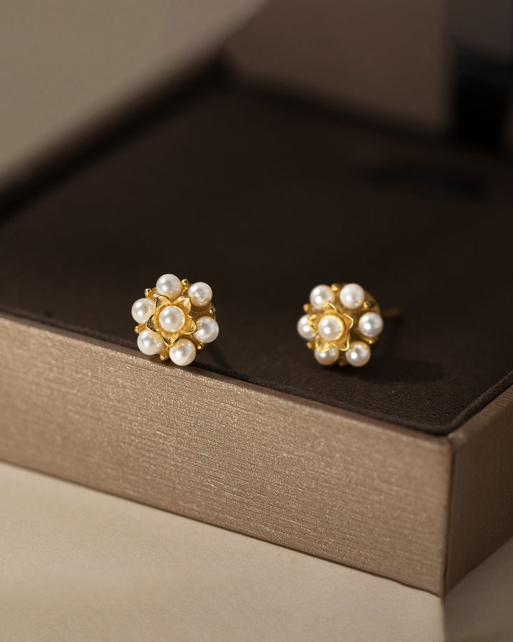 Fiorella Floral Pearl Stud Earrings