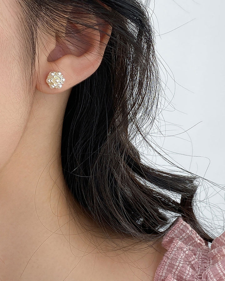 Fiorella Floral Pearl Stud Earrings