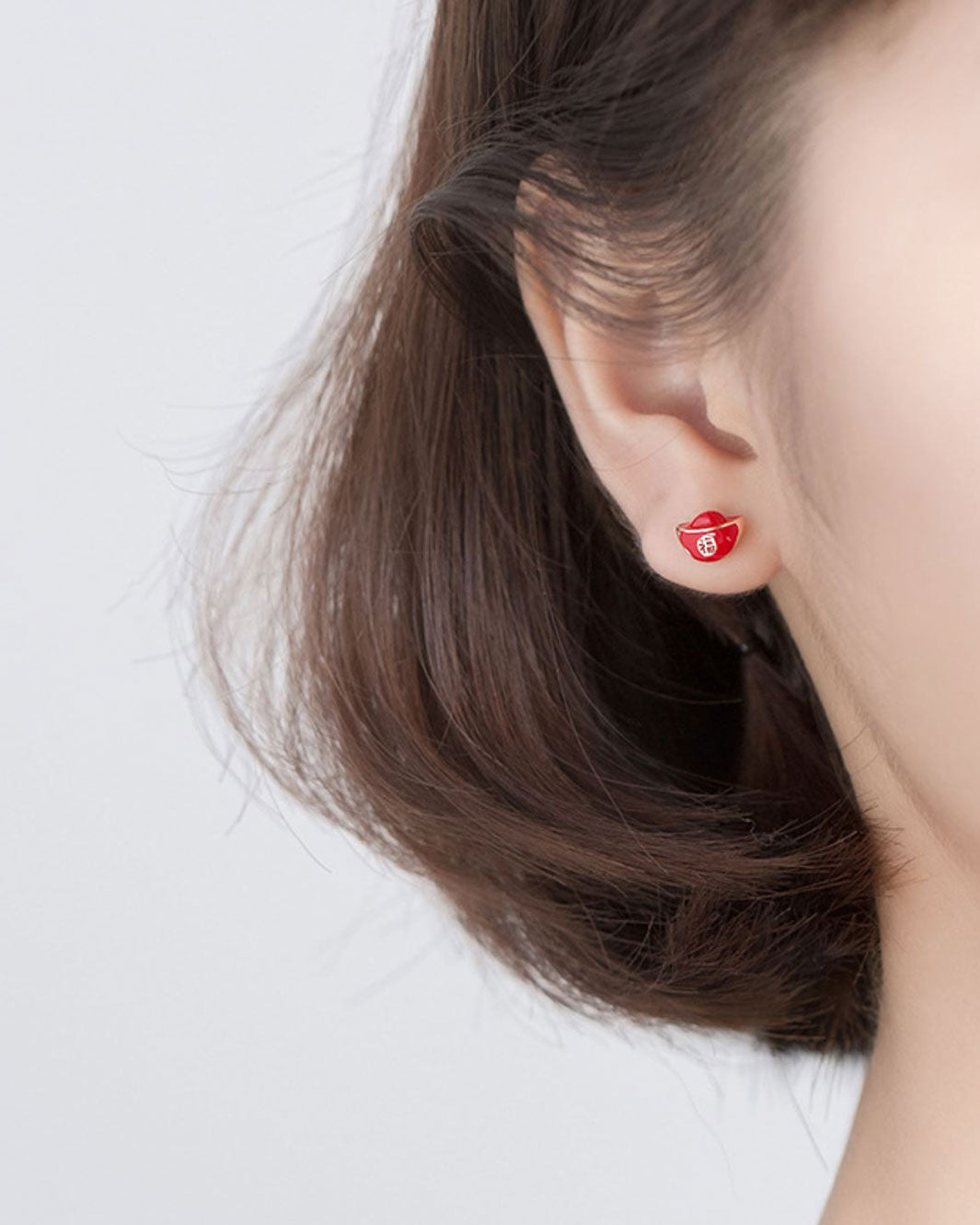 Red Yuan Bao Stud Earrings