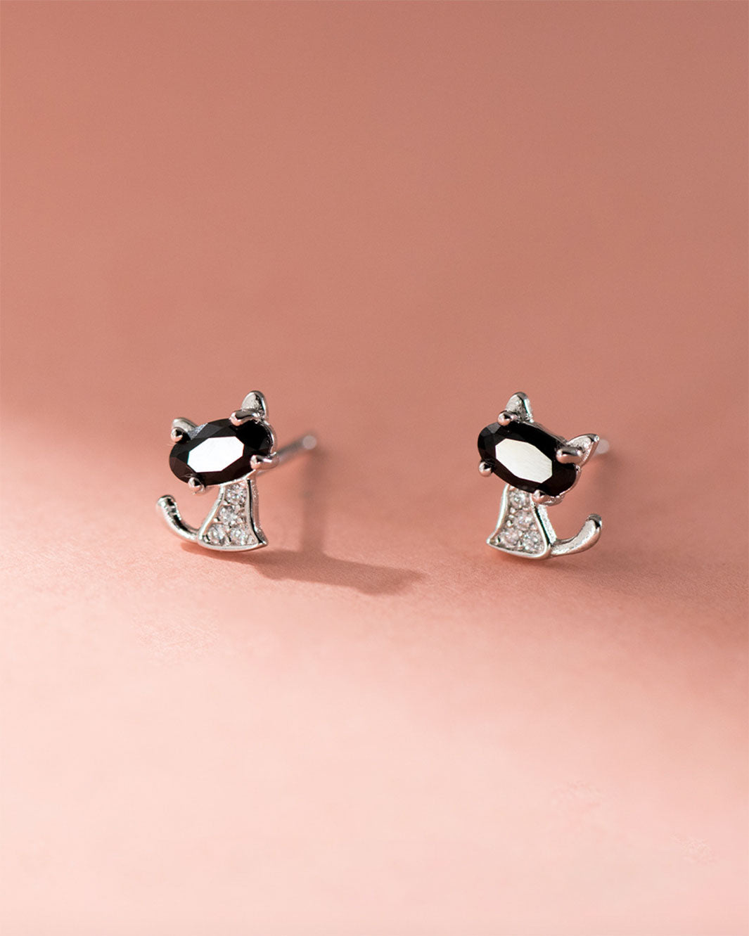 Black Diamond Cat Stud Earrings