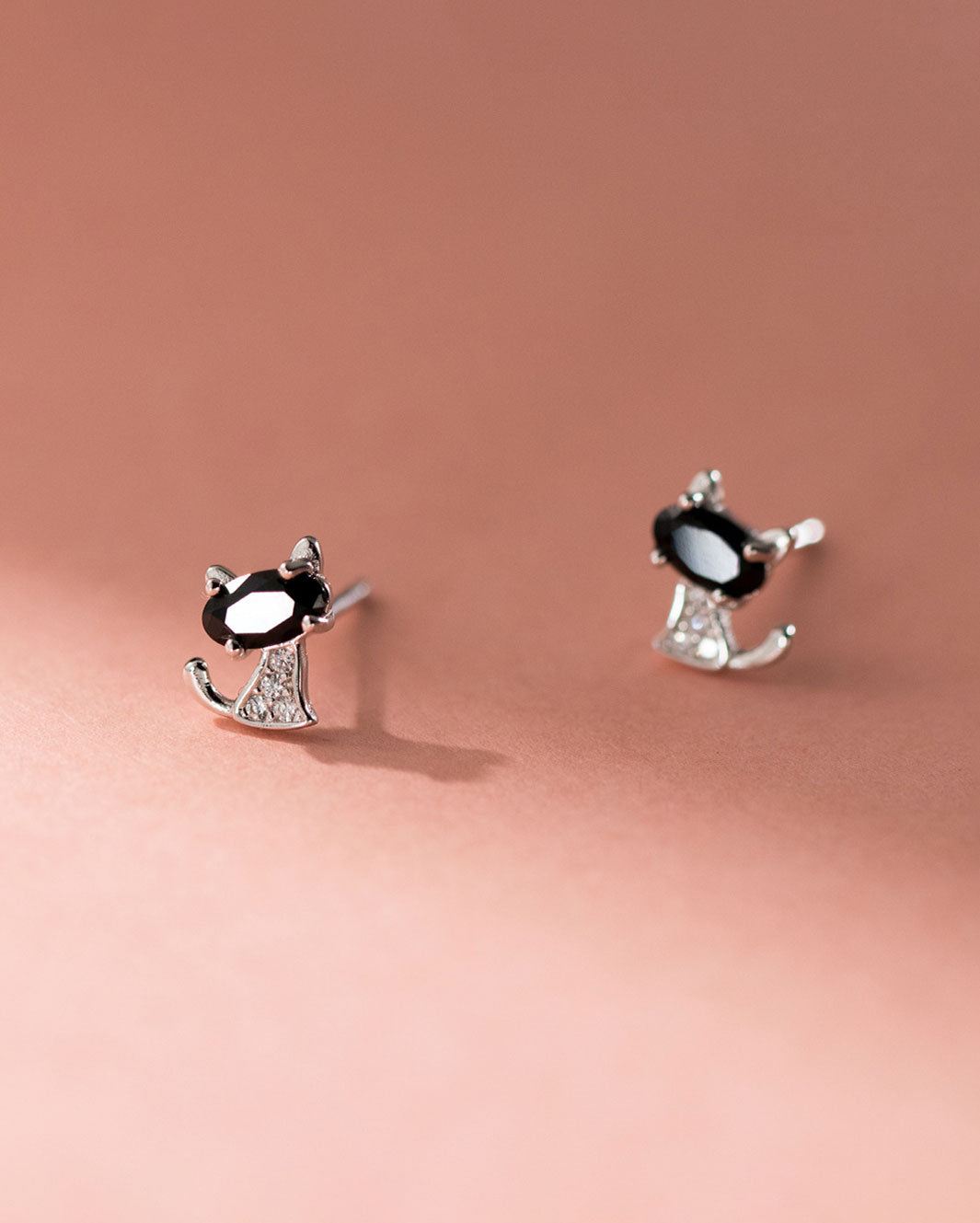 Black Diamond Cat Stud Earrings