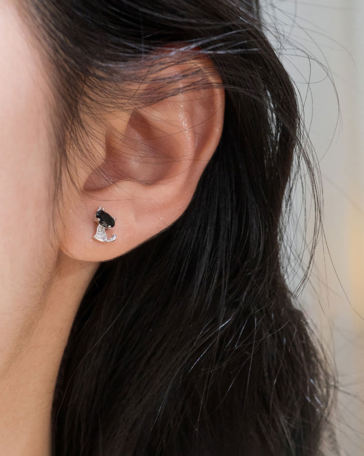 Black Diamond Cat Stud Earrings