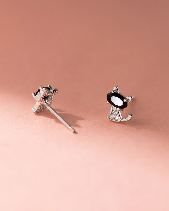 Black Diamond Cat Stud Earrings