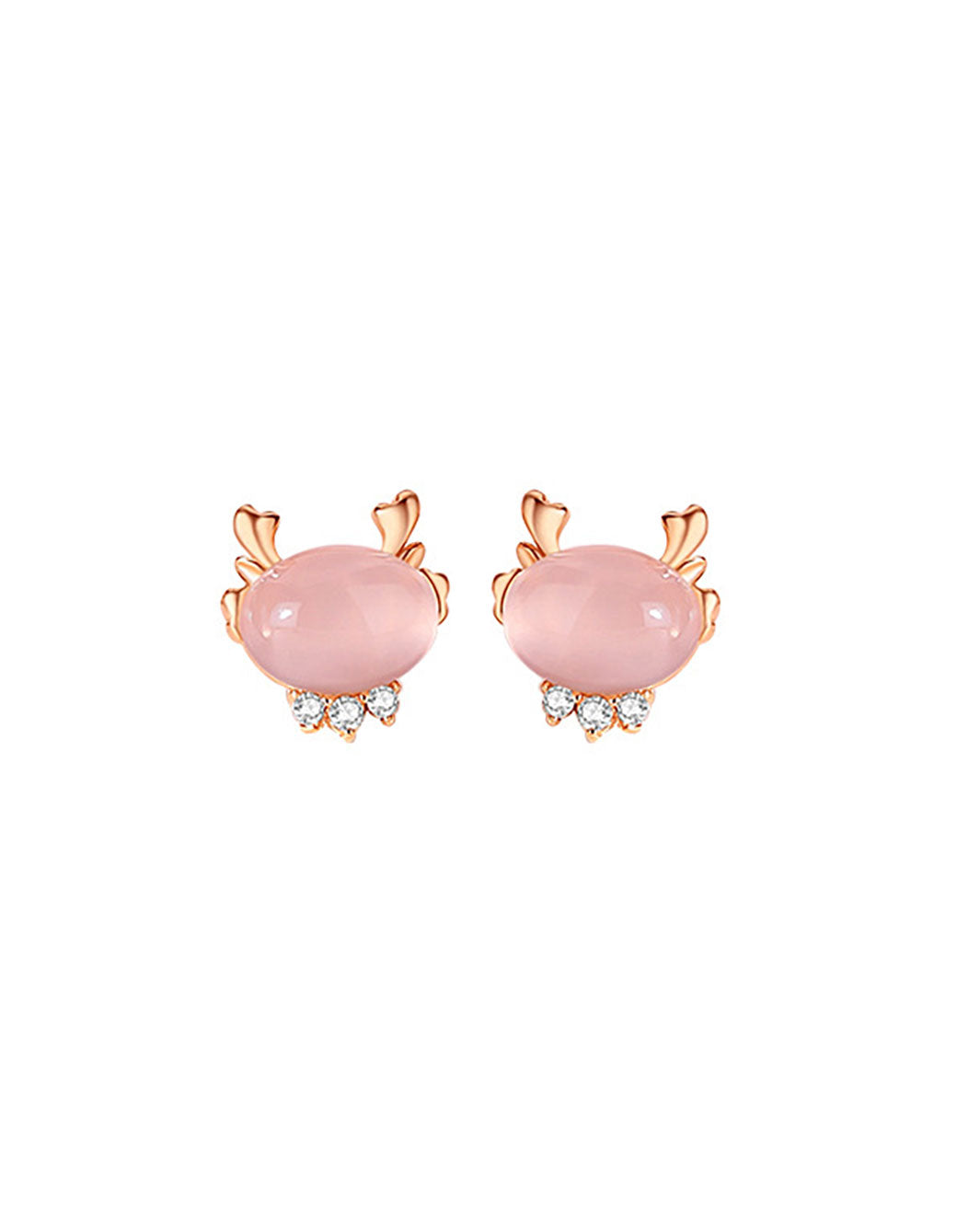 Rose Quartz Love Dragon Stud Earrings / 天然粉晶爱情龙耳钉