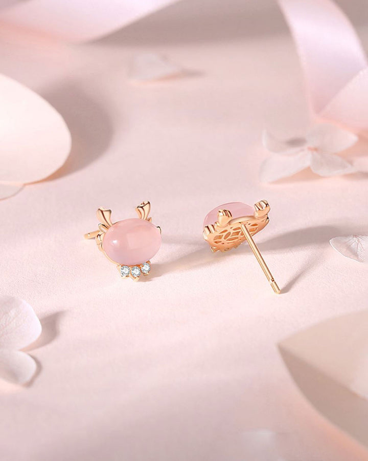 Rose Quartz Love Dragon Stud Earrings / 天然粉晶爱情龙耳钉