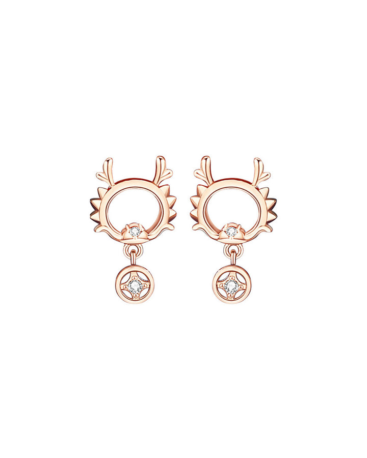 Fortune Dragon Copper Coin Drop Earrings / 钱币萌龙耳钉