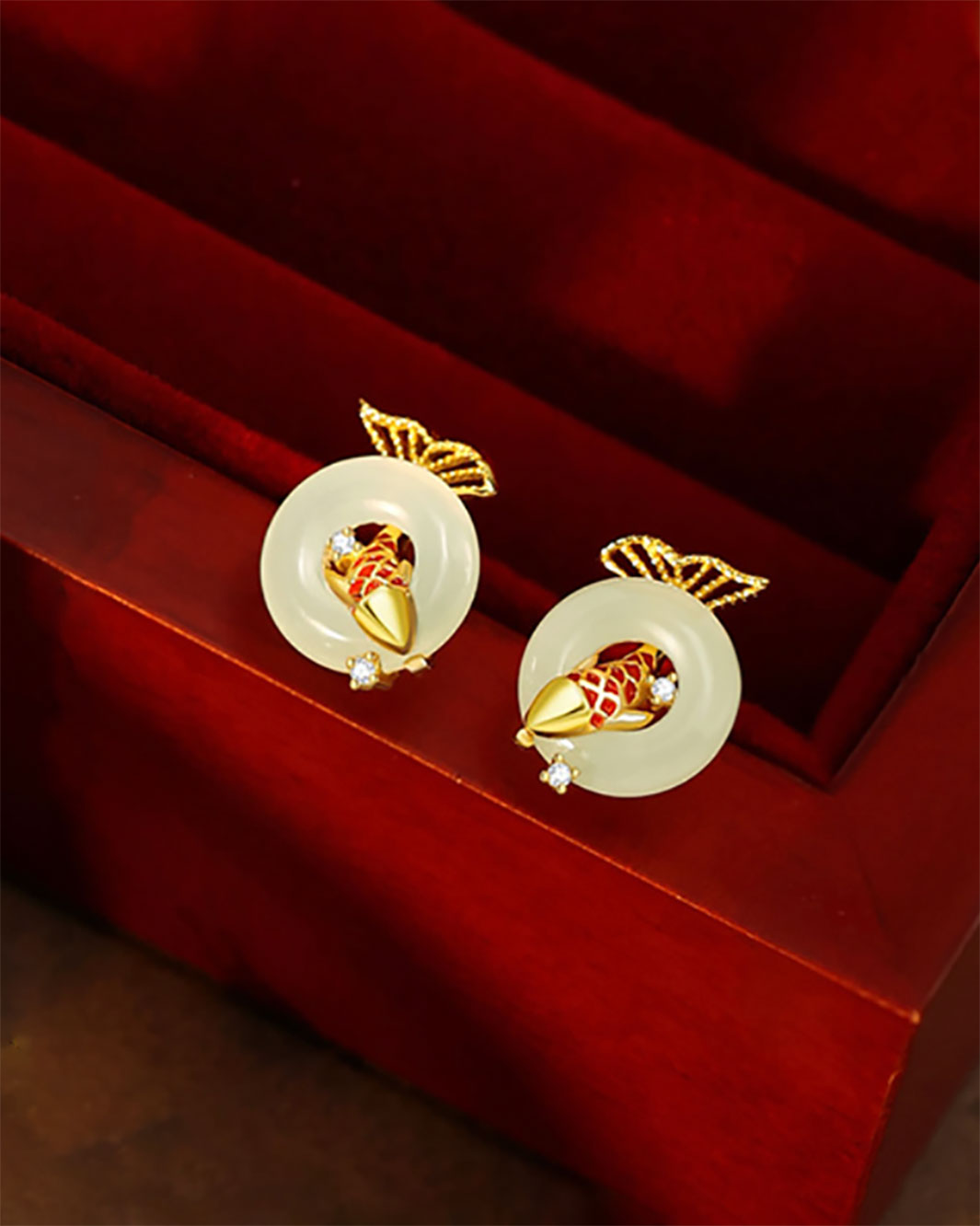 Golden Koi with Jade Stud Earrings