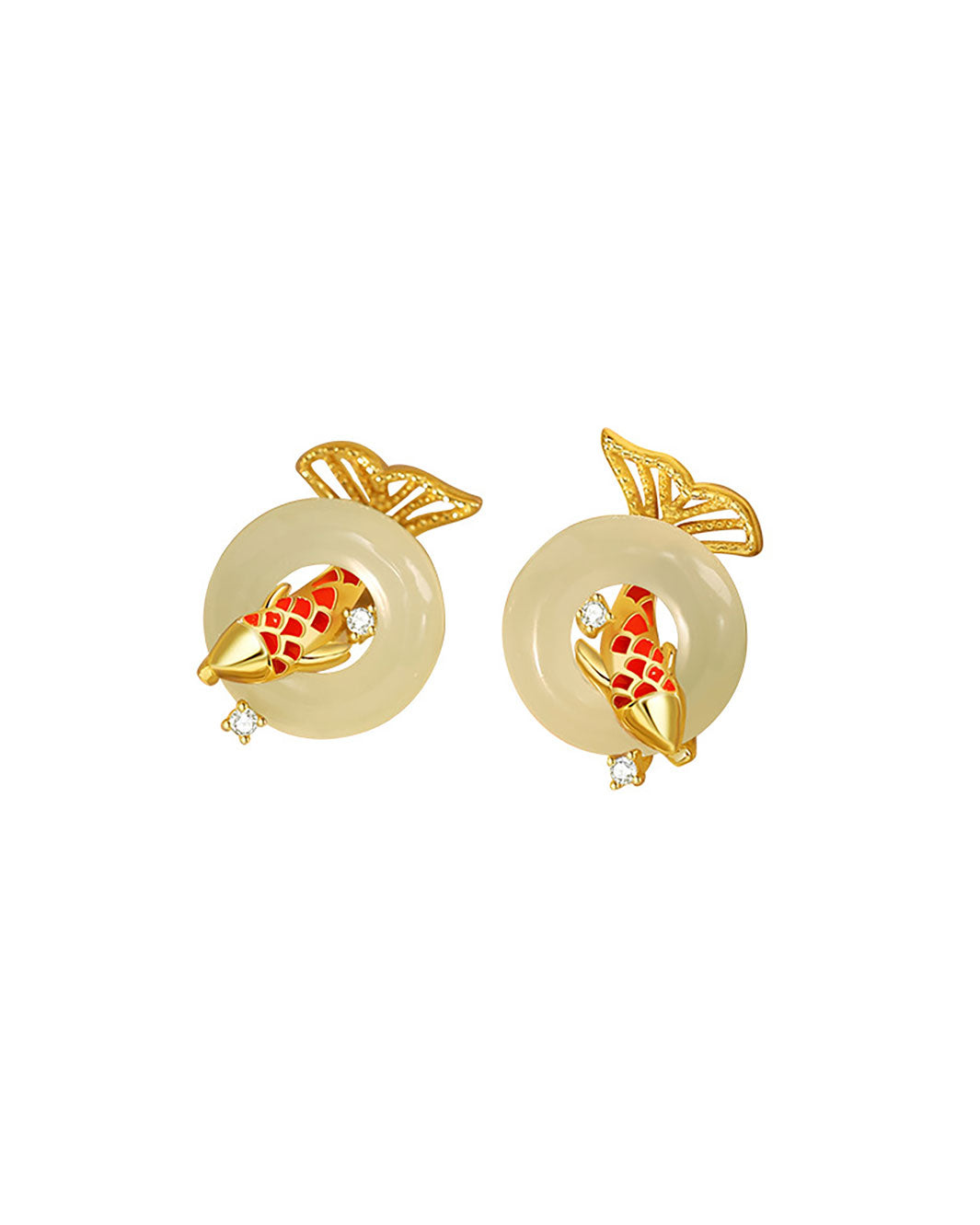 Golden Koi with Jade Stud Earrings