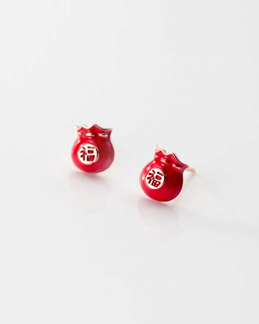 Prosperous Lucky Pouch Stud Earrings