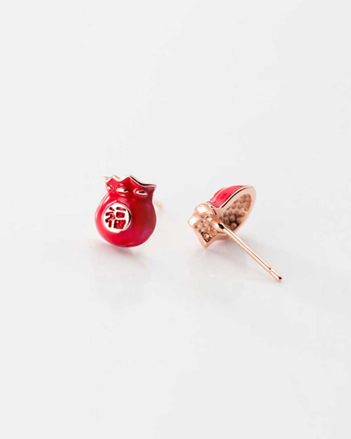 Prosperous Lucky Pouch Stud Earrings