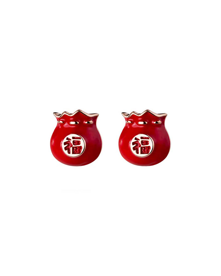 Prosperous Lucky Pouch Stud Earrings