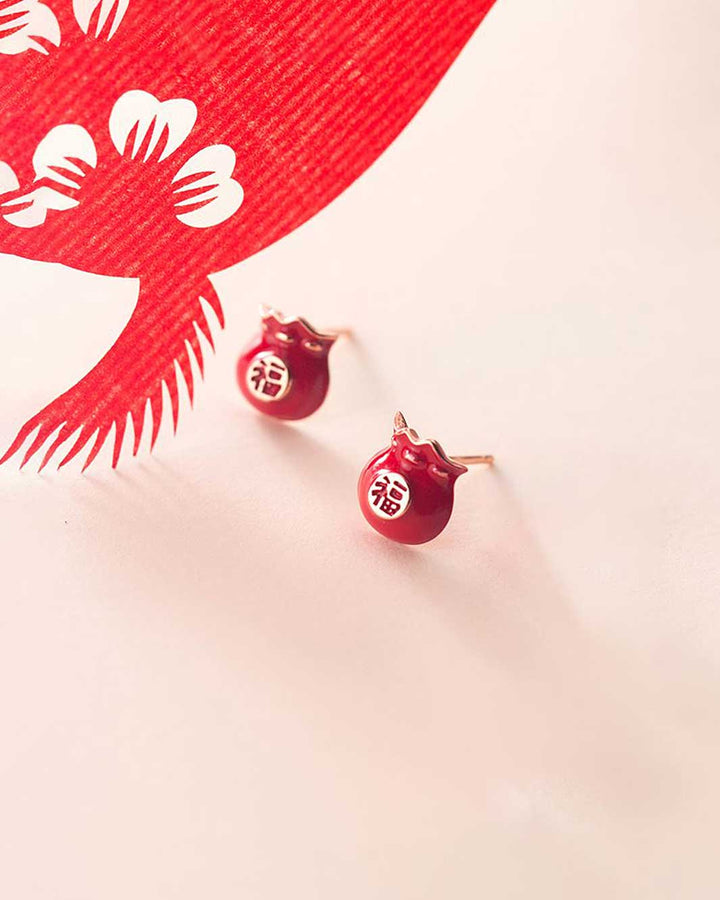 Prosperous Lucky Pouch Stud Earrings