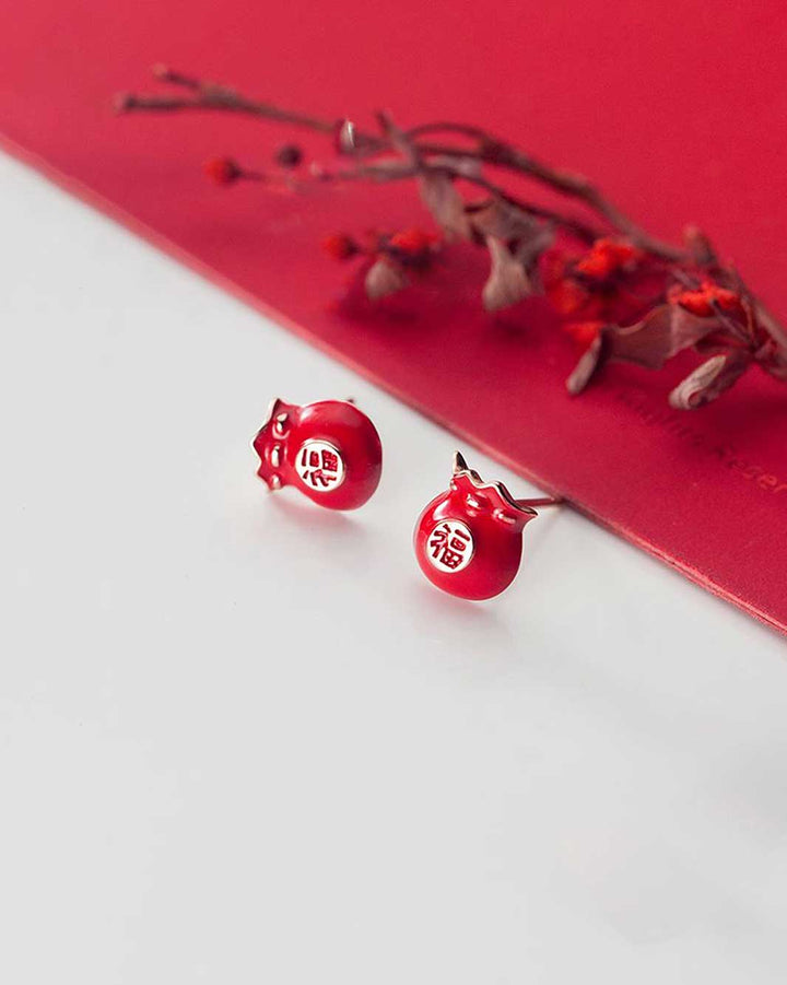 Prosperous Lucky Pouch Stud Earrings