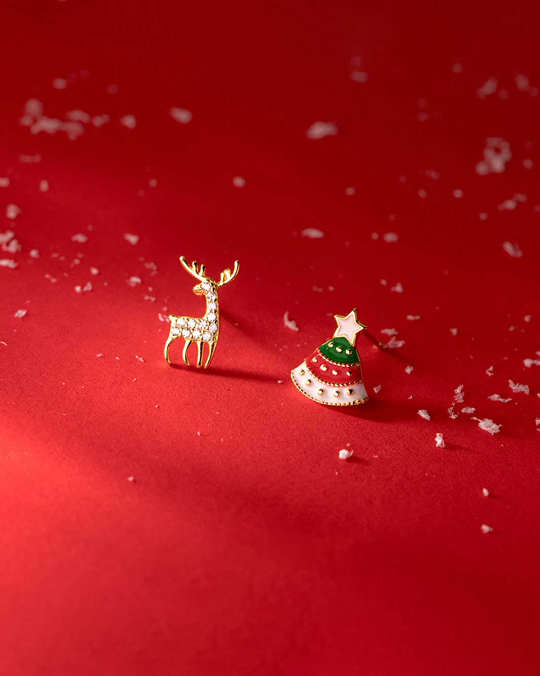 Christmas Tree and Reindeer Stud Earrings