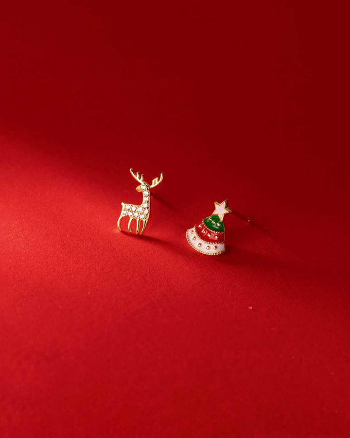 Christmas Tree and Reindeer Stud Earrings