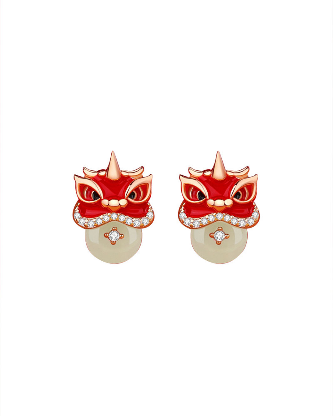 Dancing Lion Jade Stud Earrings